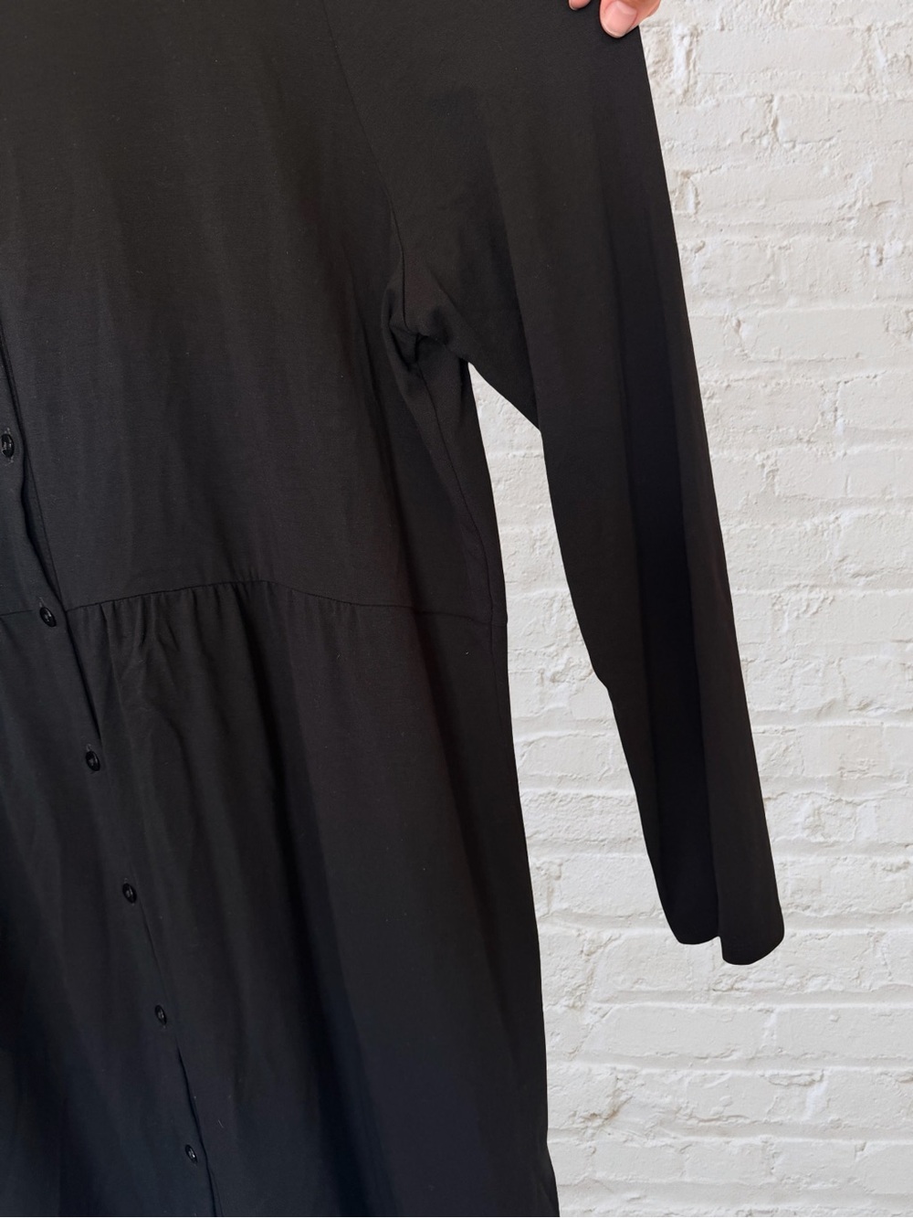 J.Jill Wearever Black Button Front Babydoll Drop Waist Midi Dress Long Sleeve L - Picture 4 of 7